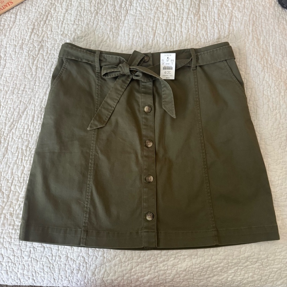 NWT J. Crew Dark Green Button-Down Midi Skirt w/ Belt